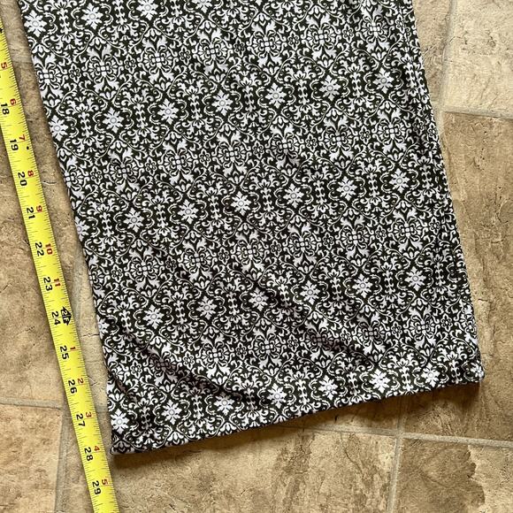 Womens Wide Leg Pants Green Damask Print Stretchy Boho Hippie Festival Beachy - Picture 7 of 8